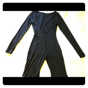 Black Biker Shorts Long Sleeve Open Back Romper